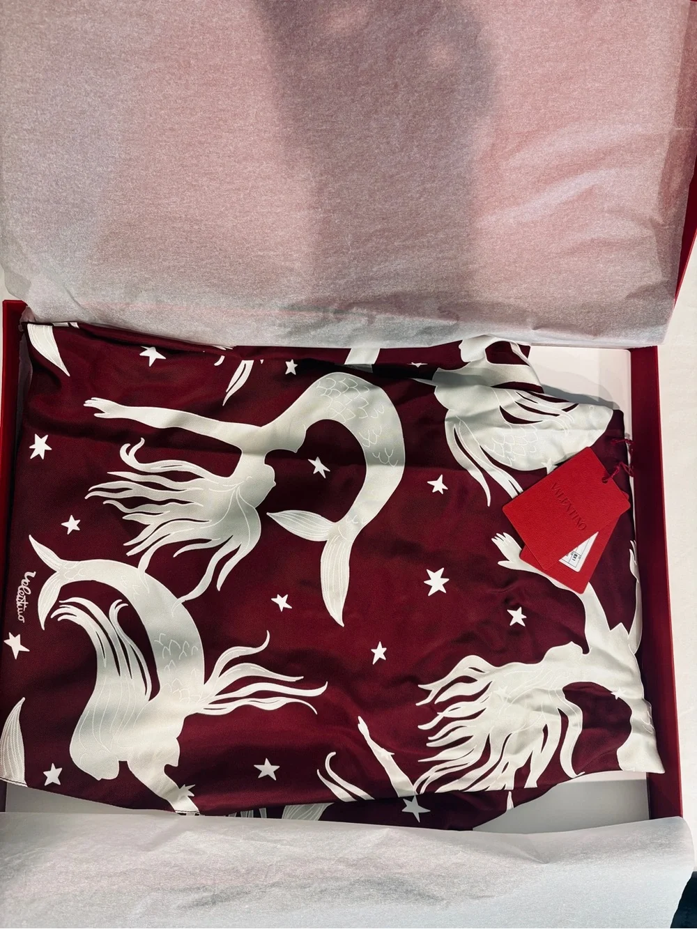 Valentino Capsule Collection Burgundy & White Silk Turban Head Scarf